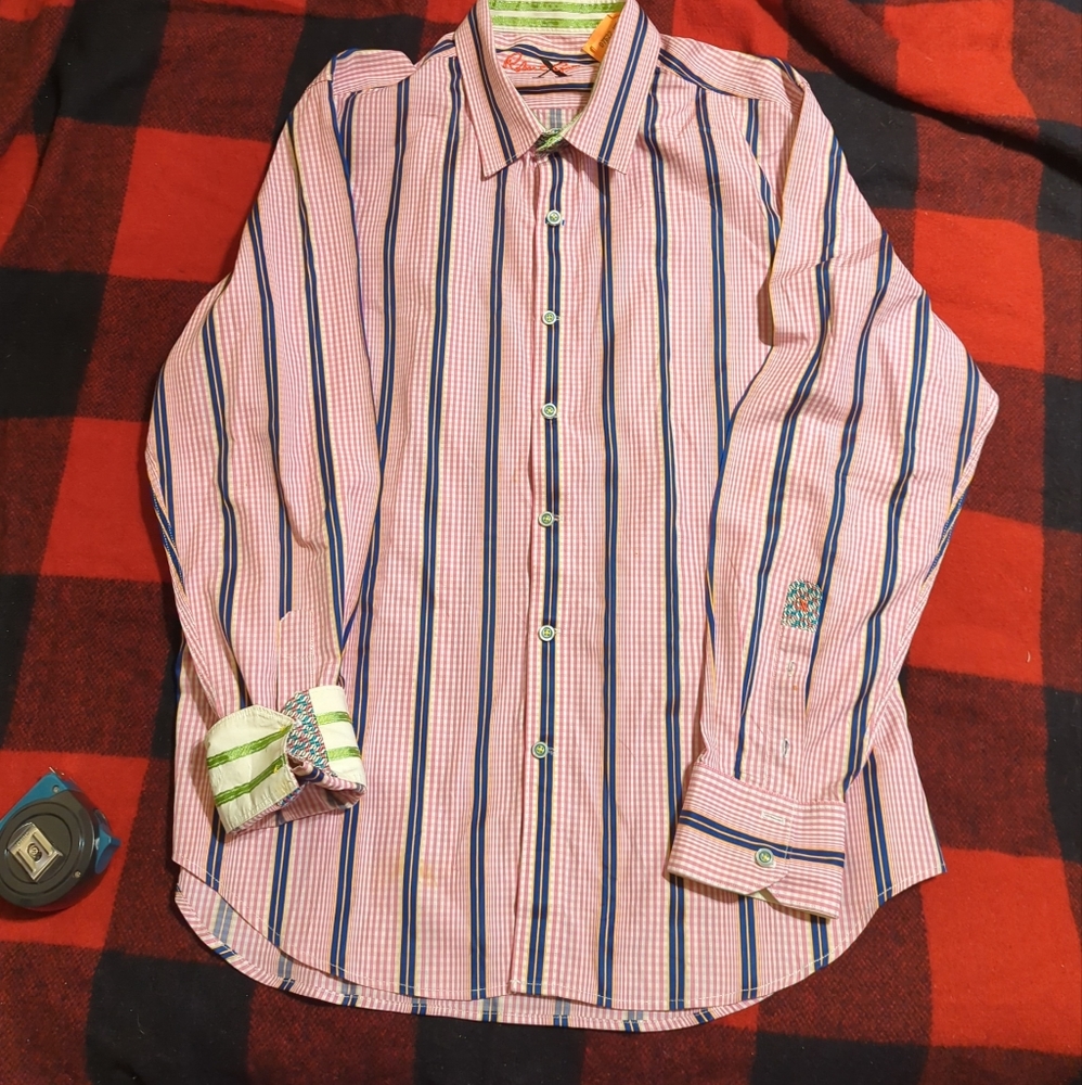 Robert Graham Classic Fit Multicolor plaid Button Down Shirt Flip Cuff Men XL